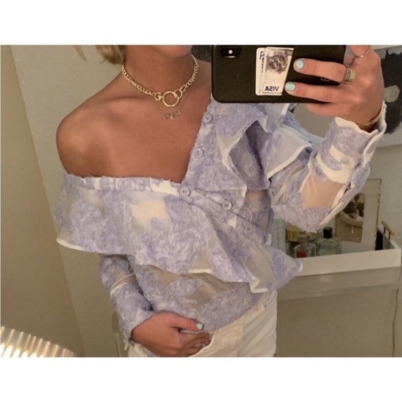 Self-Portrait Blue Ruffled One-Shoulder Blouse - Picture 3 of 15